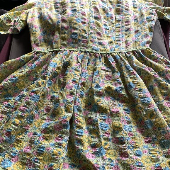 Vintage 50s Home Made Floral Seersucker Day Dress Modern Sz 2 Short Sleeve Knee - Picture 8 of 8